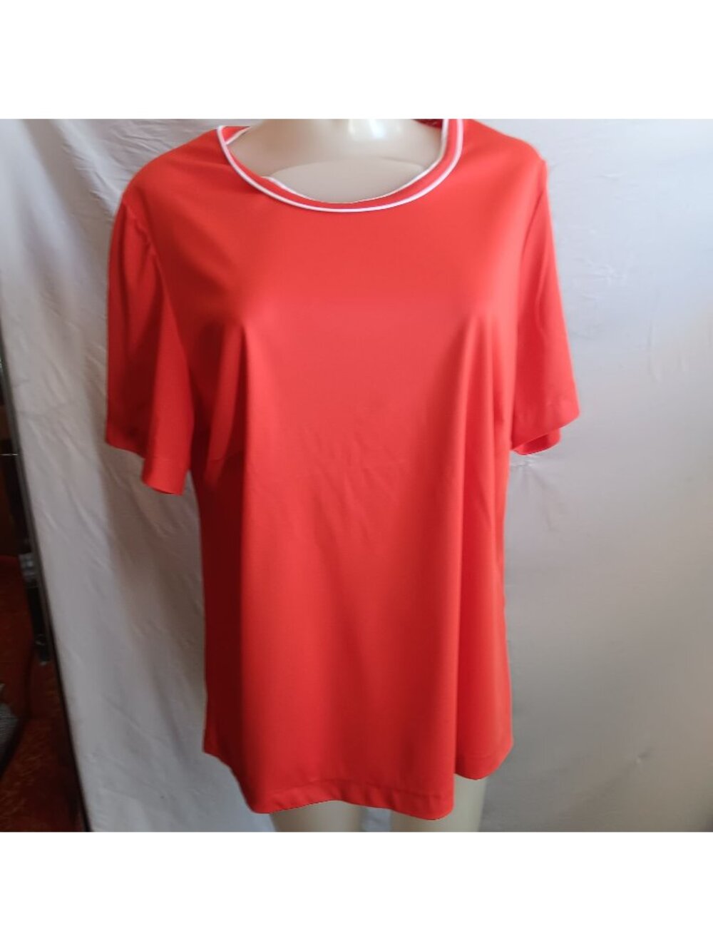 XL Vintage T-shirt Women's Red White Trim Polyester 1970's Slinky Ringer USA